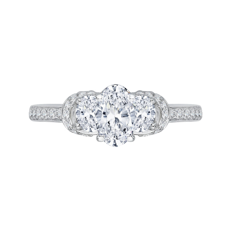 14K White Gold Oval Diamond Three-Stone Engagement Ring