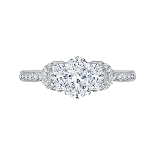 14K White Gold Oval Diamond Three-Stone Engagement Ring