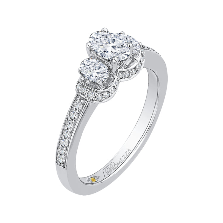 14K White Gold Oval Diamond Three-Stone Engagement Ring