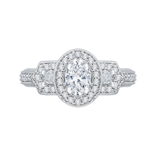 14K White Gold Oval Diamond Halo Engagement Ring