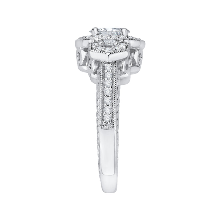 14K White Gold Oval Diamond Halo Engagement Ring
