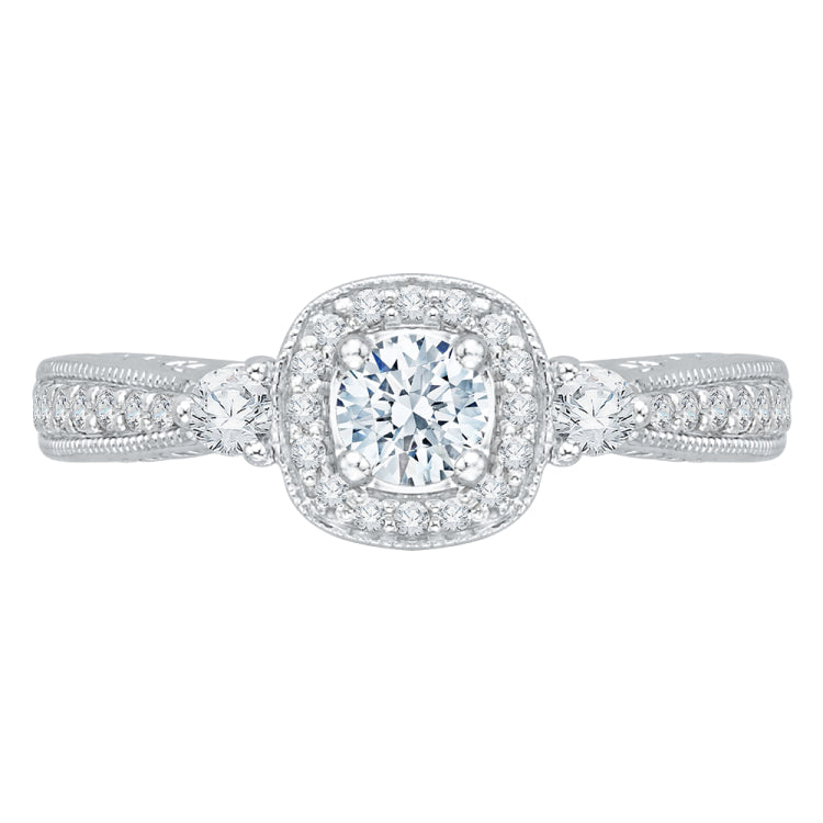 14K White Gold Round Diamond Halo Engagement Ring