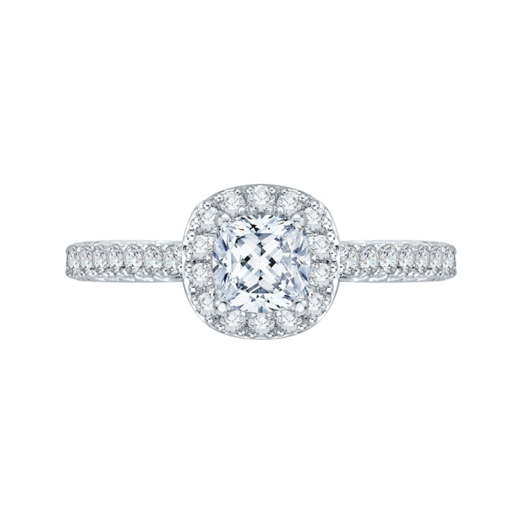 14K White Gold Cushion Cut Diamond Halo Engagement Ring