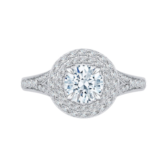 14K Two-Tone Gold Round Diamond Double Halo Engagement Ring with Split Shank (Semi-Mount)