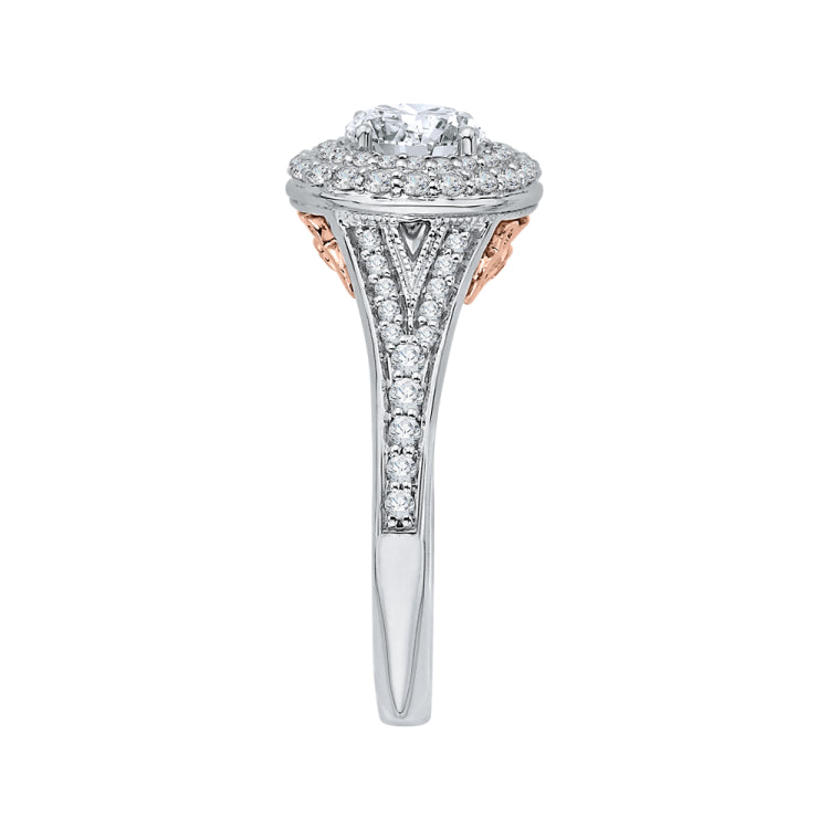 14K Two-Tone Gold Round Diamond Double Halo Engagement Ring with Split Shank (Semi-Mount)