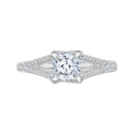 Split Shank Cushion Cut Diamond Engagement Ring In 14K White Gold (Semi-Mount)