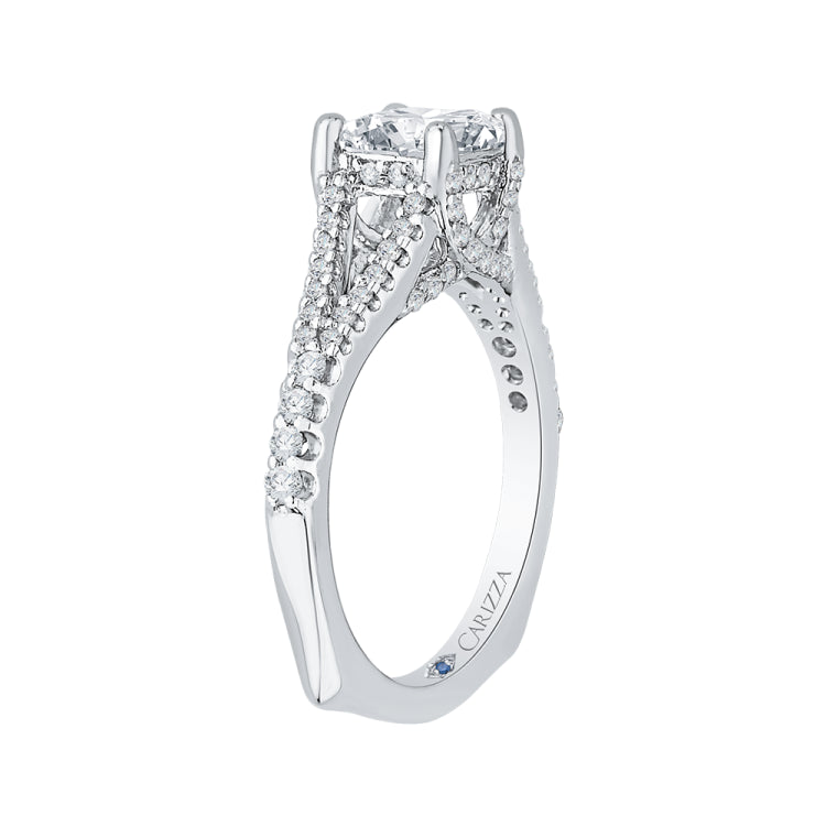 Split Shank Cushion Cut Diamond Engagement Ring In 14K White Gold (Semi-Mount)