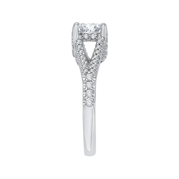 Split Shank Cushion Cut Diamond Engagement Ring In 14K White Gold (Semi-Mount)