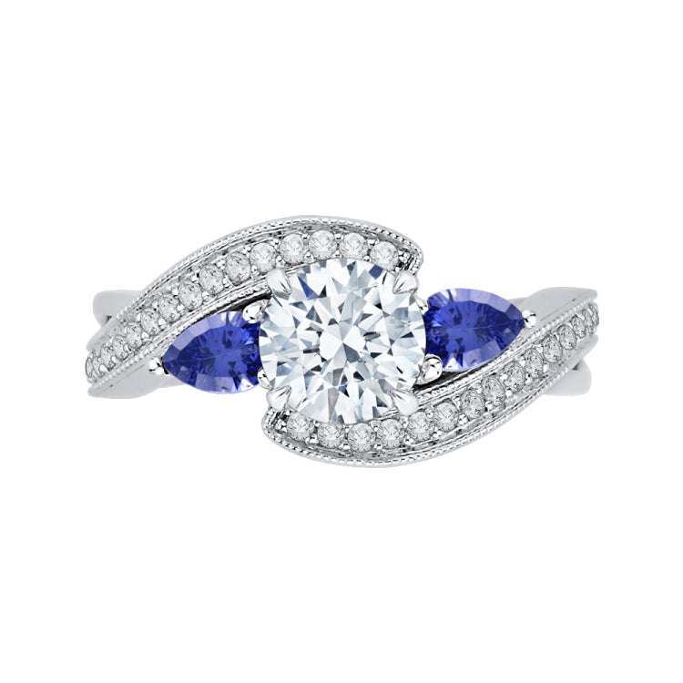 14K White Gold Round Diamond and Sapphire Engagement Ring (Semi-Mount)