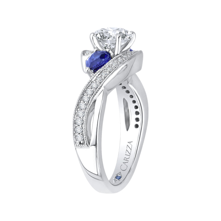 14K White Gold Round Diamond and Sapphire Engagement Ring (Semi-Mount)