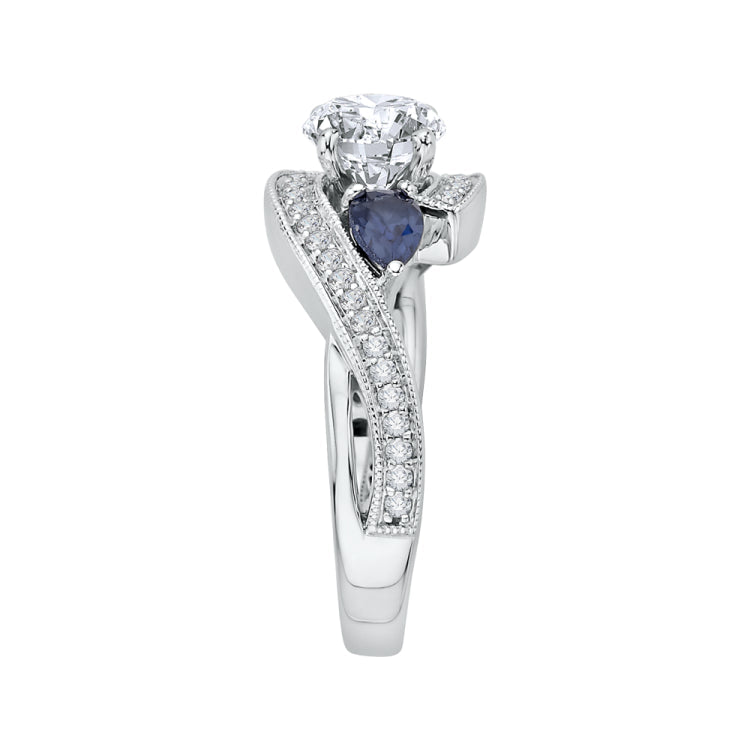 14K White Gold Round Diamond and Sapphire Engagement Ring (Semi-Mount)