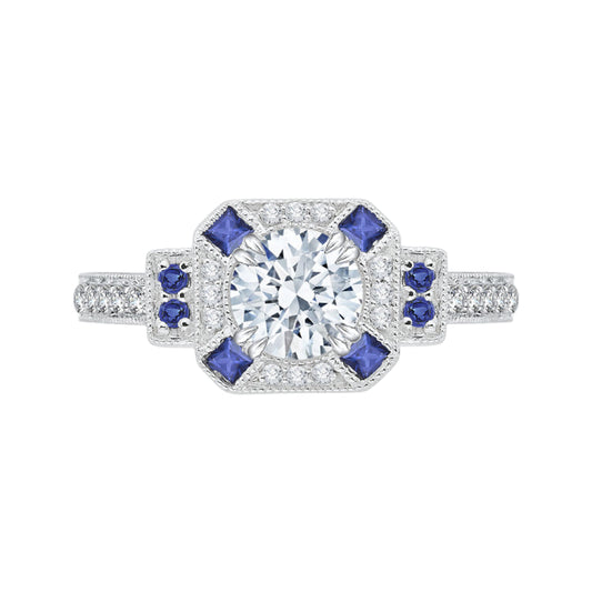 14K Two-Tone Gold Round Diamond and Sapphire Engagement Ring (Semi-Mount)