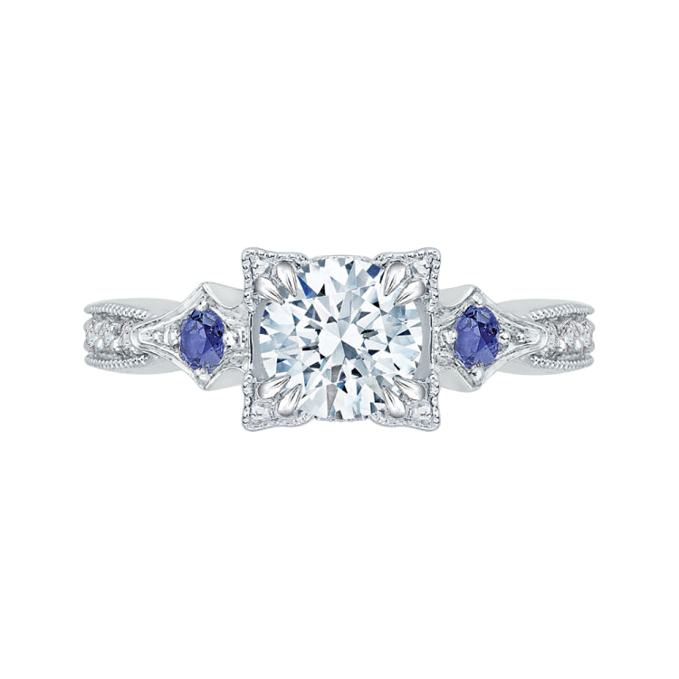 14K White Gold Round Diamond Engagement Ring with Sapphire (Semi-Mount)