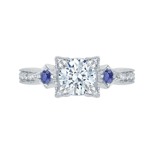 14K White Gold Round Diamond Engagement Ring with Sapphire (Semi-Mount)