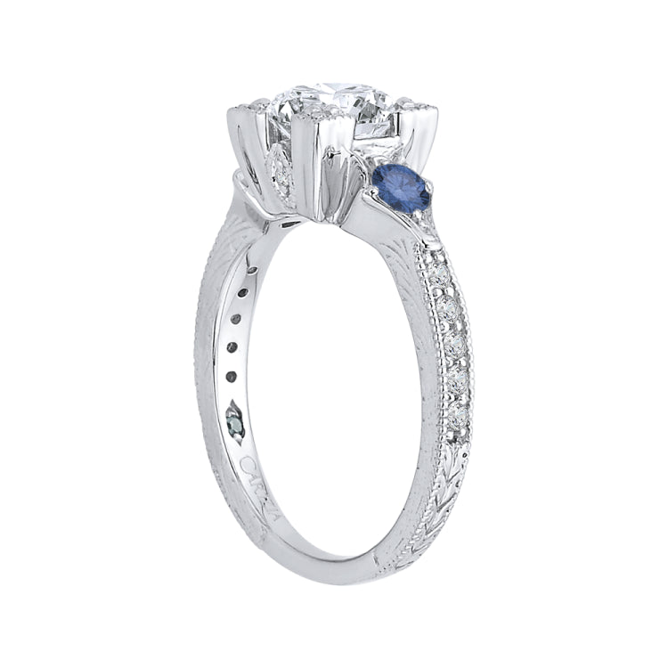 14K White Gold Round Diamond Engagement Ring with Sapphire (Semi-Mount)