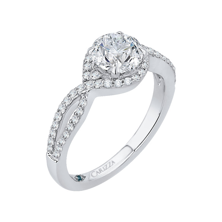 Round Diamond Engagement Ring In 14K White Gold with Split Shank (Semi-Mount)