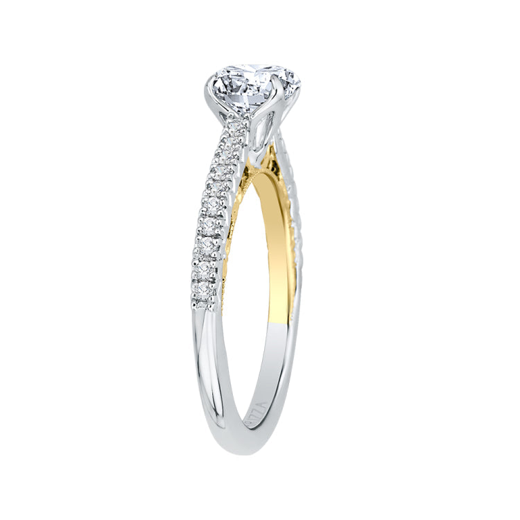 Round Diamond Engagement Ring In 14K Two-Tone Gold (Semi-Mount)
