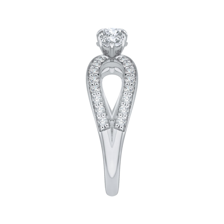 14K White Gold Round Cut Diamond Three-Stone Engagement Ring with Split Shank