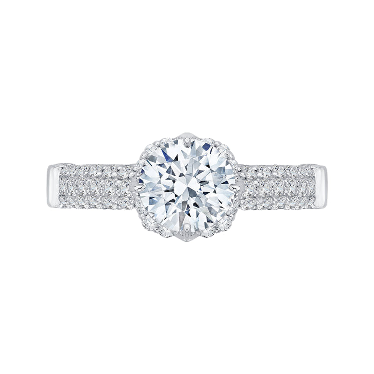 14K White Gold Round Diamond Cathedral Style Engagement Ring (Semi-Mount)