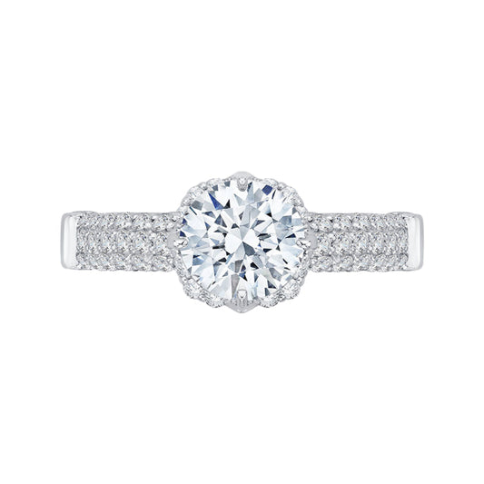 14K White Gold Round Diamond Cathedral Style Engagement Ring (Semi-Mount)