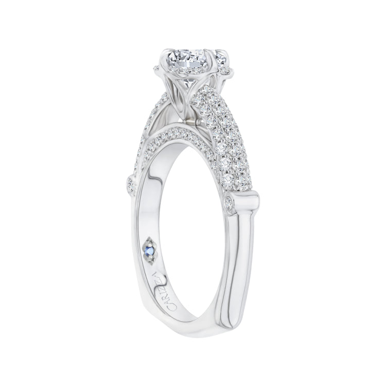 14K White Gold Round Diamond Cathedral Style Engagement Ring (Semi-Mount)