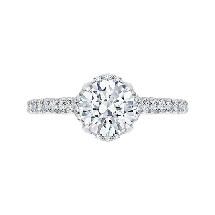 14K White Gold Round Diamond Floral Engagement Ring with Euro Shank (Semi-Mount)