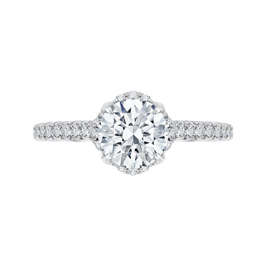 14K White Gold Round Diamond Floral Engagement Ring with Euro Shank (Semi-Mount)