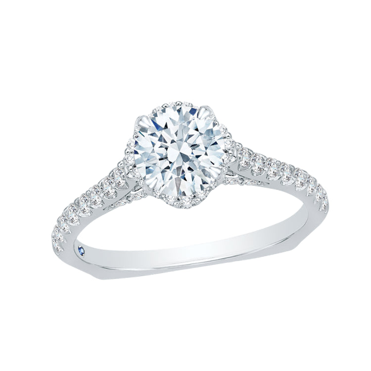 14K White Gold Round Diamond Floral Engagement Ring with Euro Shank (Semi-Mount)