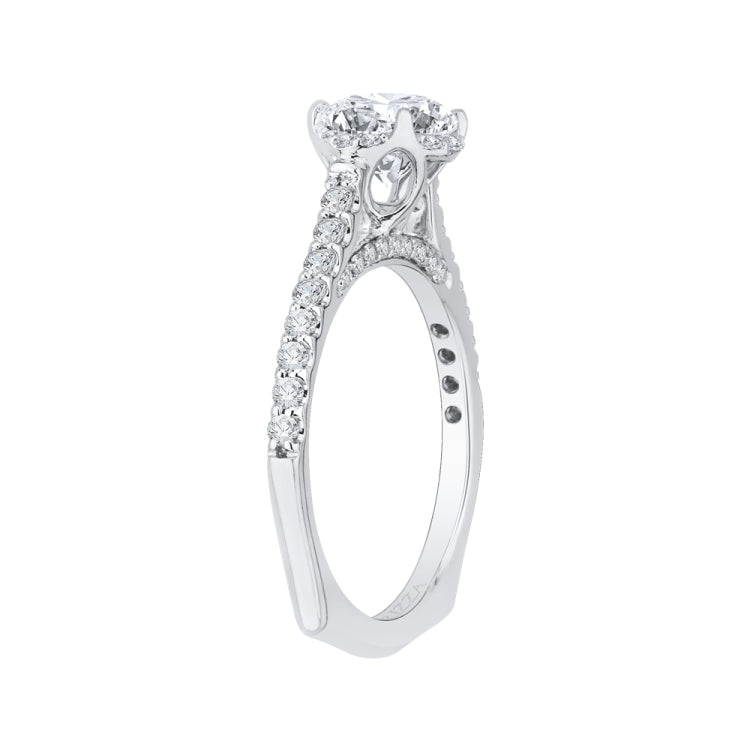 14K White Gold Round Diamond Floral Engagement Ring with Euro Shank (Semi-Mount)