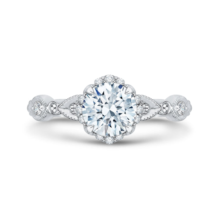 Round Diamond Engagement Ring In 14K White Gold (Semi-Mount)