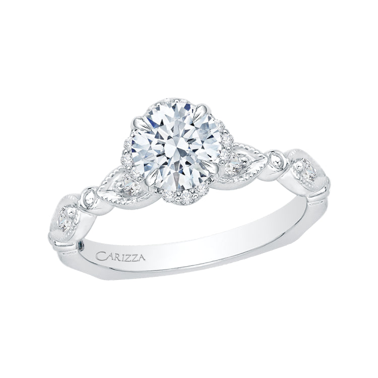Round Diamond Engagement Ring In 14K White Gold (Semi-Mount)