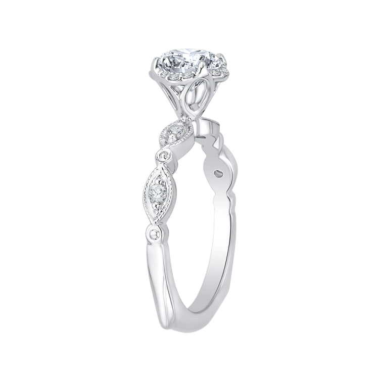 Round Diamond Engagement Ring In 14K White Gold (Semi-Mount)