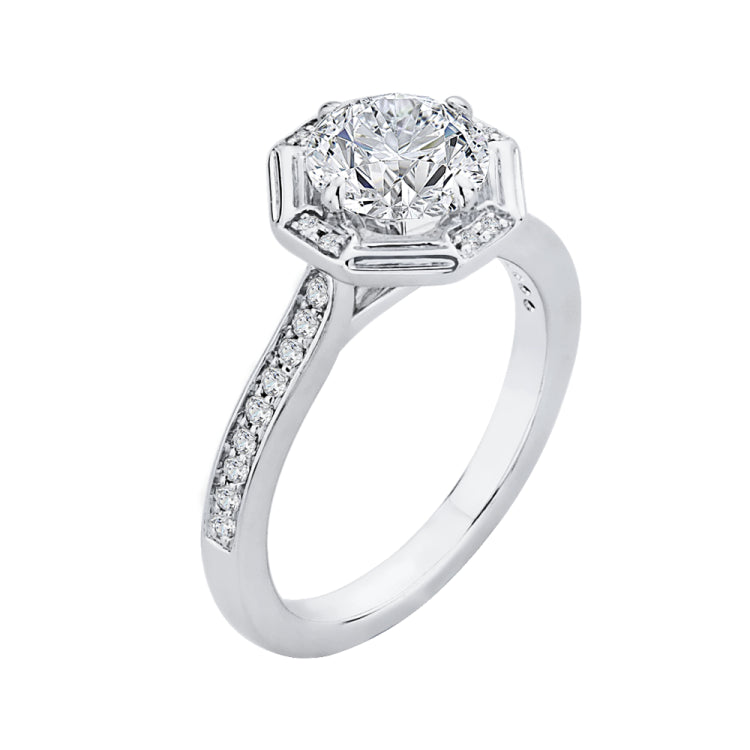 Round Diamond Cathedral Style Engagement Ring In 14K White Gold (Semi-Mount)
