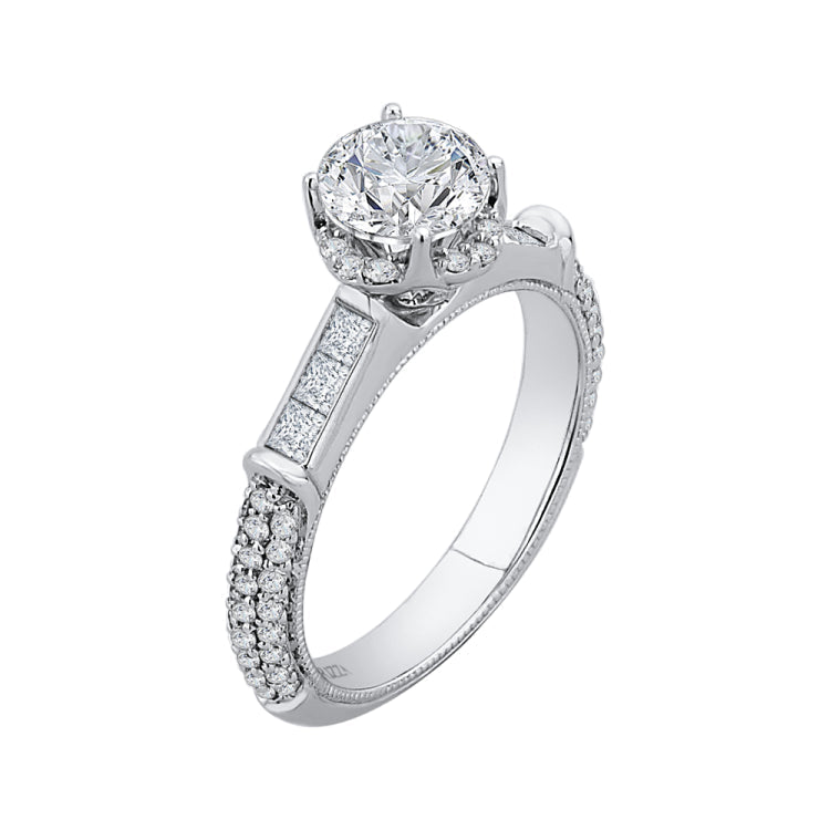 14K White Gold Round Cut Diamond Engagement Ring (Semi-Mount)