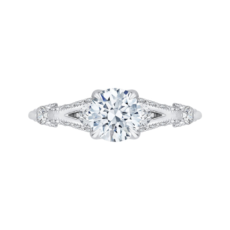 14K White Gold Round Diamond Vintage Engagement Ring with Split Shank (Semi-Mount)
