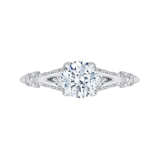 14K White Gold Round Diamond Vintage Engagement Ring with Split Shank (Semi-Mount)