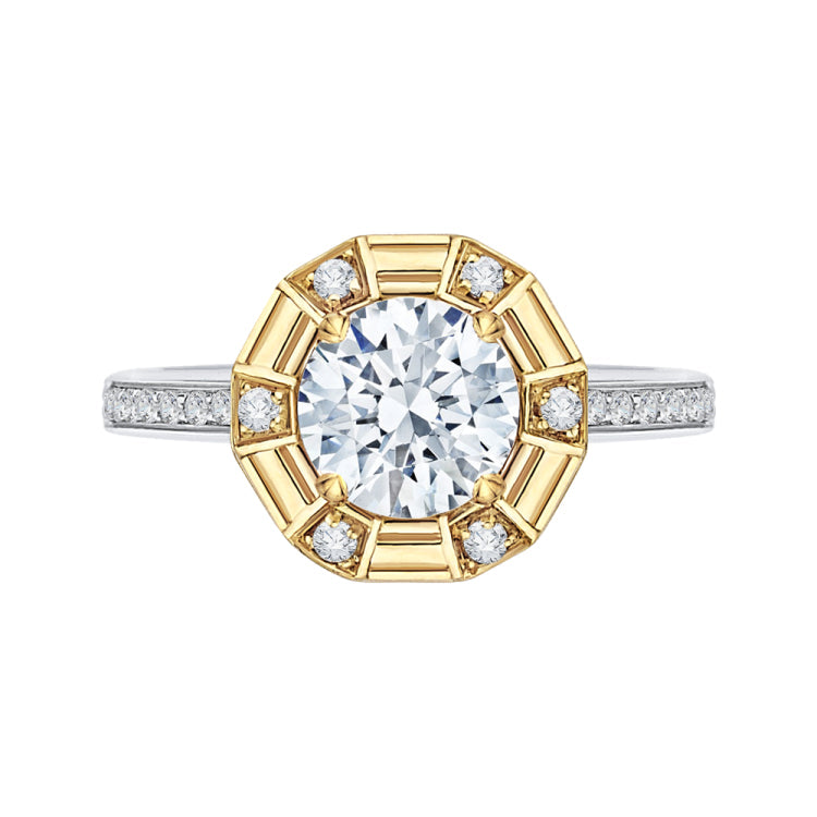 14K Two-Tone Gold Round Diamond Cathedral Style Engagement Ring (Semi-Mount)