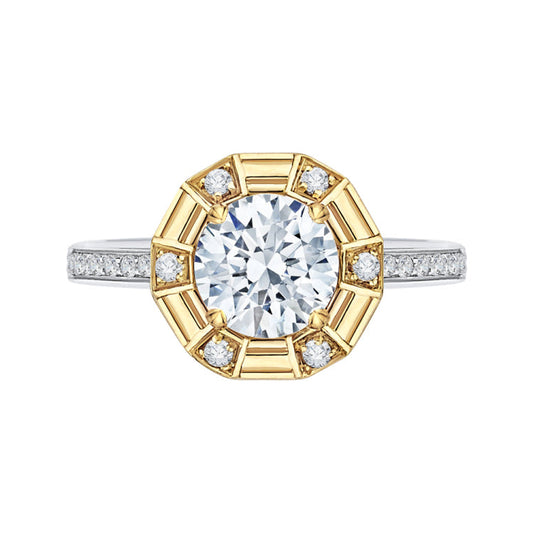 14K Two-Tone Gold Round Diamond Cathedral Style Engagement Ring (Semi-Mount)