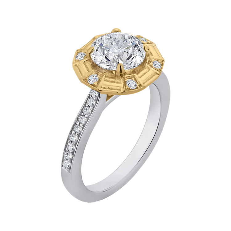 14K Two-Tone Gold Round Diamond Cathedral Style Engagement Ring (Semi-Mount)