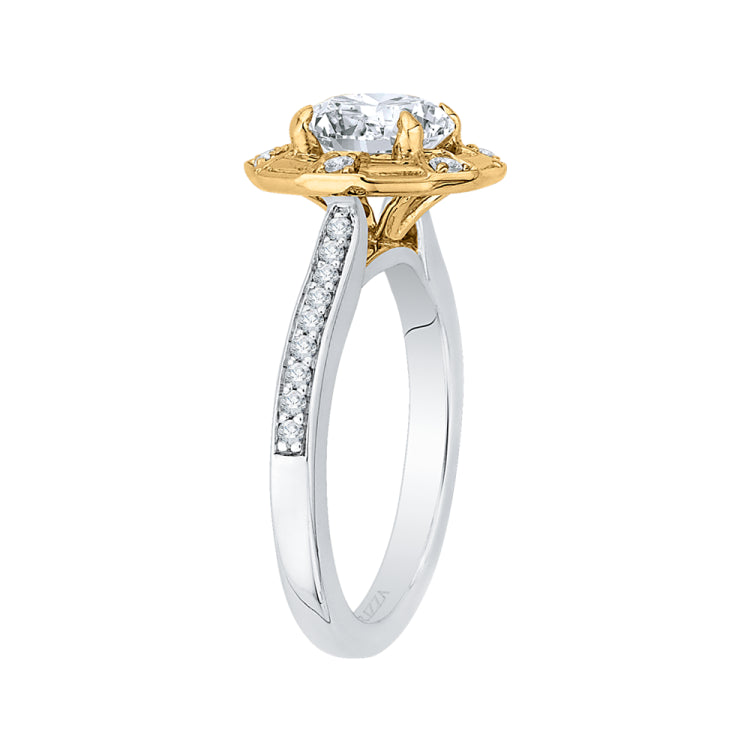 14K Two-Tone Gold Round Diamond Cathedral Style Engagement Ring (Semi-Mount)