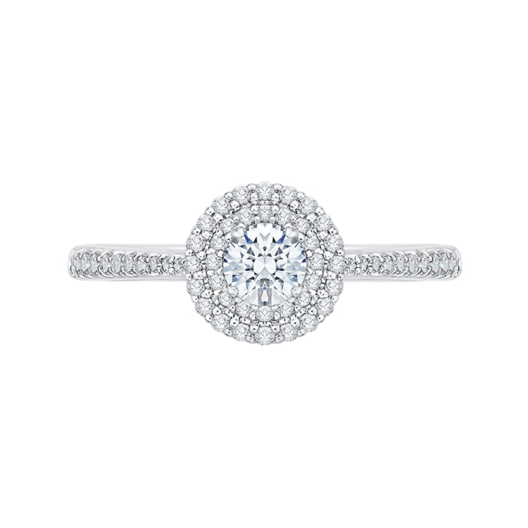 Round Diamond Double Halo Engagement Ring In 14K Two-Tone Gold