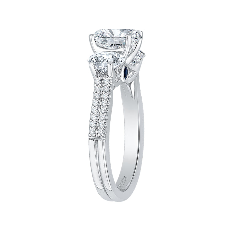 14K White Gold Round Cut Diamond Three-Stone Cathedral Style Engagement Ring (Semi-Mount)