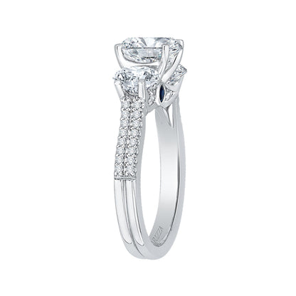14K White Gold Round Cut Diamond Three-Stone Cathedral Style Engagement Ring (Semi-Mount)