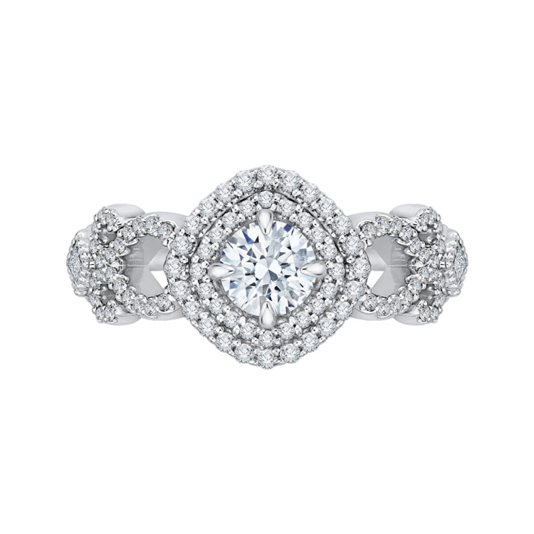 14K Two-Tone Gold Round Diamond Double Halo Engagement Ring