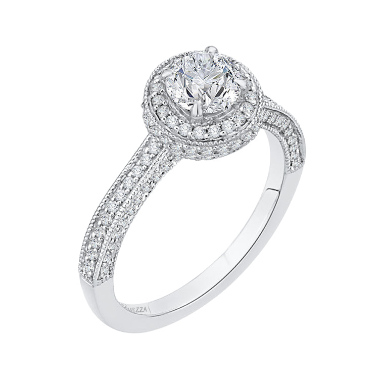 14K White Gold Round Cut Diamond Halo Engagement Ring