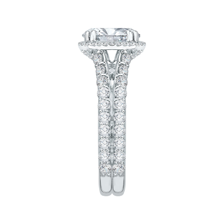 18K White Gold Round Cut Diamond Split Shank Halo Engagement Ring (Semi-Mount)