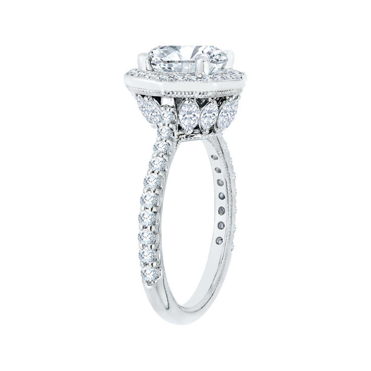 18K White Gold Round Cut Diamond Octagon Shape Halo Engagement Ring (Semi-Mount)