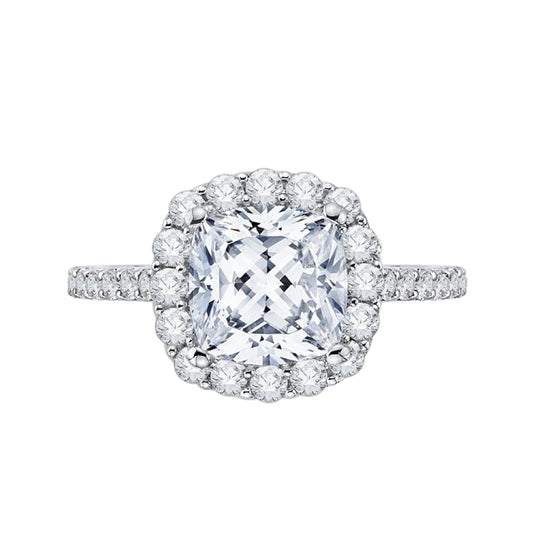 18k White Gold Cushion Diamond Halo Engagement Ring (Semi-Mount)