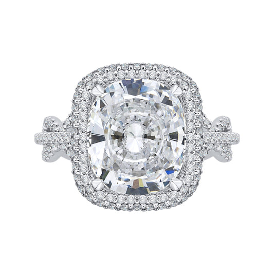 18K White Gold Cushion Diamond Double Halo Engagement Ring (Semi-Mount)