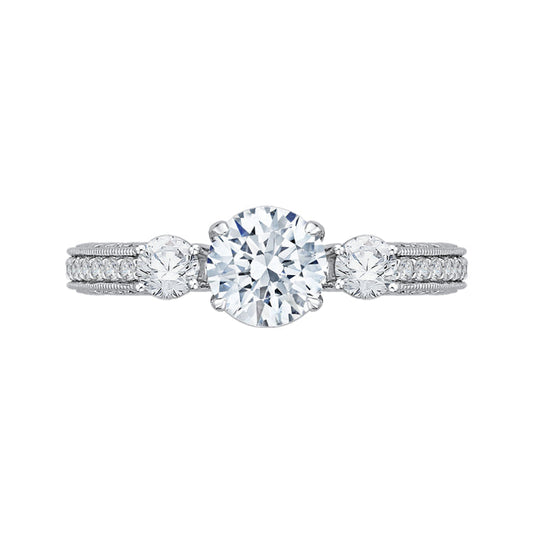 14K White Gold Round Diamond Three-Stone Engagement Ring (Semi-Mount)